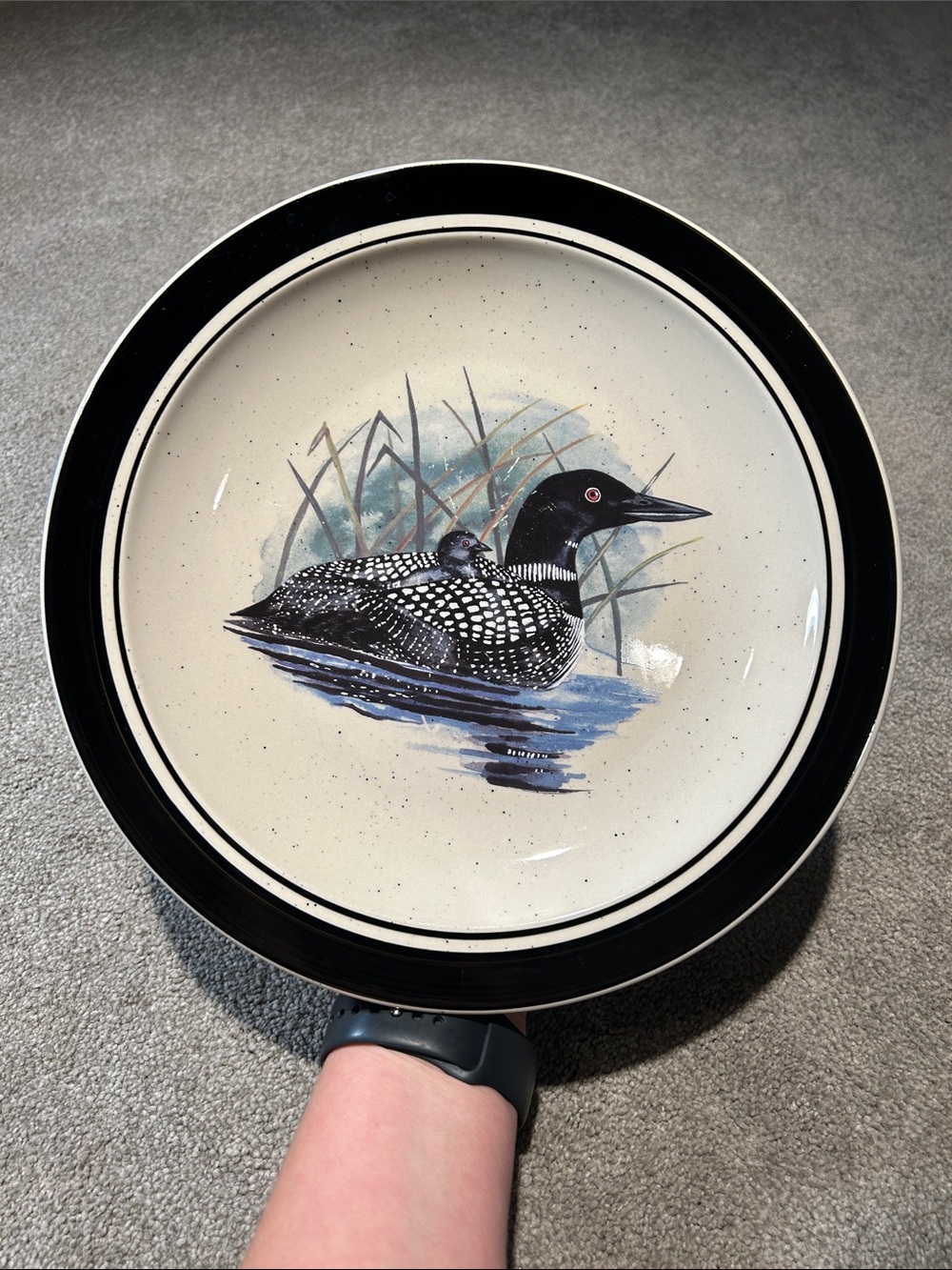 Ceramic Loon Dinner Plate in Black and Cream